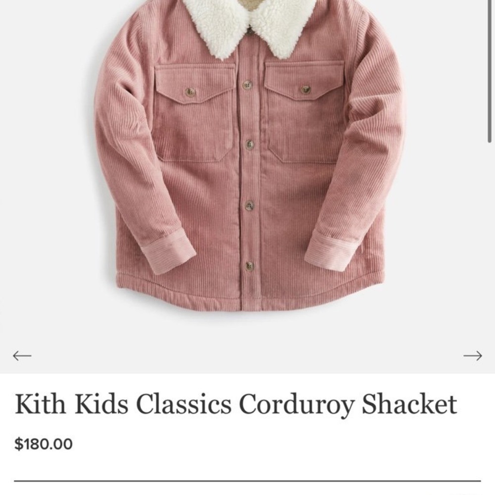 Kith Kids Corduroy Shacket in Dusty Pink with Cream Sherpa Collar